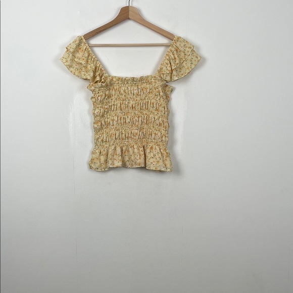 MMCMM Y2K Babydoll Floral Ruffle Sleeve Pullover Women's M Stretch Smocked Top - Picture 4 of 8